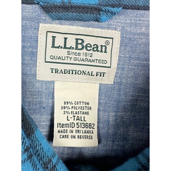 L.L. Bean Mens Bean Flex Flannel Shirt Size L Tall Cotton‎ Stretch Blue - Picture 3 of 6